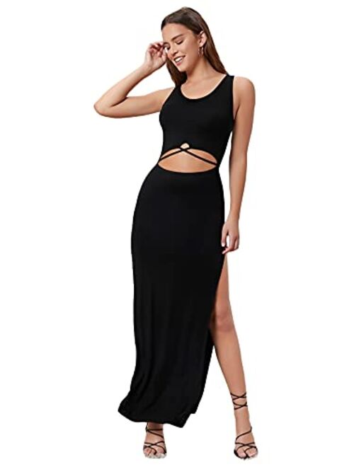 SweatyRocks Women's Sleeveless Cutout Ribbed Maxi Dress Split Long Bodycon Dresses