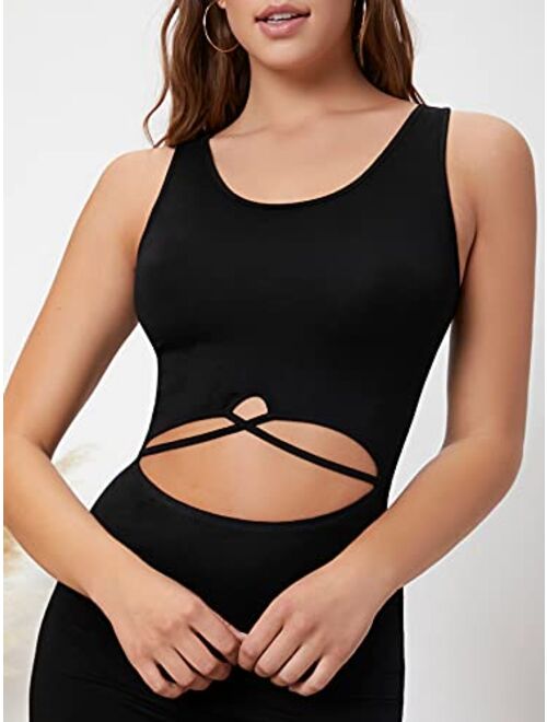SweatyRocks Women's Sleeveless Cutout Ribbed Maxi Dress Split Long Bodycon Dresses