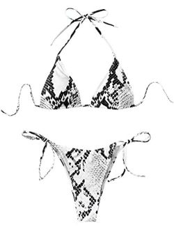 Women's 2 Piece Triangle Bathing Suit Halter Top ​Tie Side Thong Bikini Swimsuits