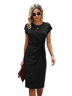 Women's Short Sleeve Twisted Front Round Neck Mini Short Dress
