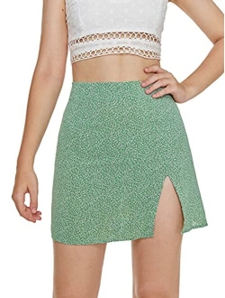 Women's Casual Floral Print Split Bodycon Short Mini Skirt