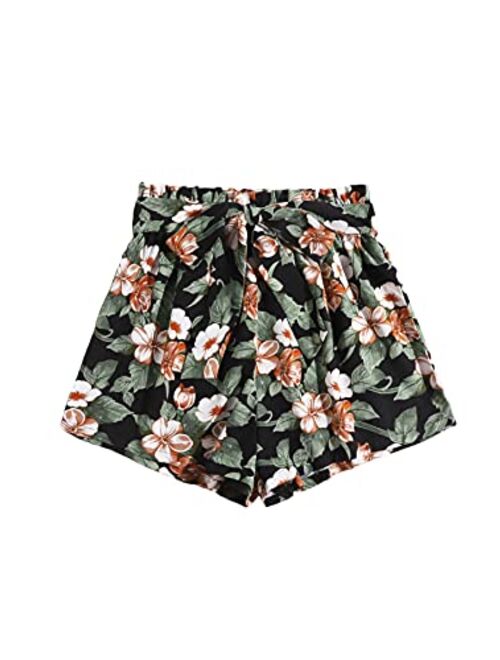 SweatyRocks Women's Casual Tribal Print Elastic Waist Tie Front Summer Beach Shorts