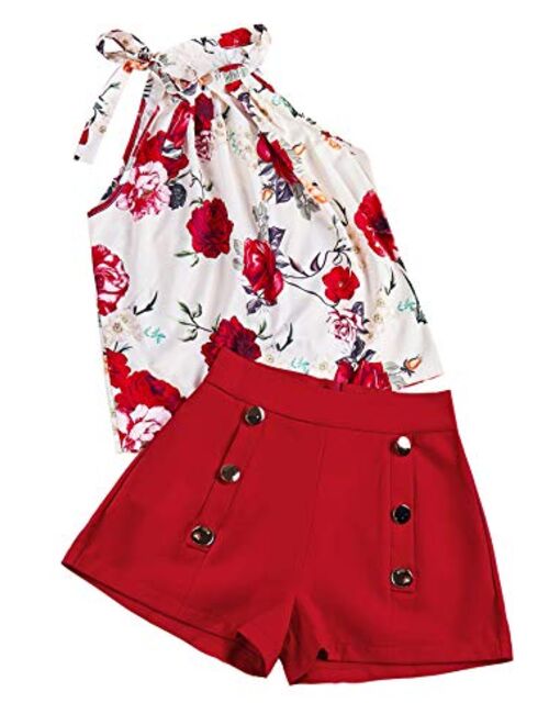 SweatyRocks Women's Floral Printed Summer Romper Boho Beach 2 Piece Outfits Top with Shorts