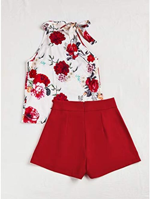 SweatyRocks Women's Floral Printed Summer Romper Boho Beach 2 Piece Outfits Top with Shorts