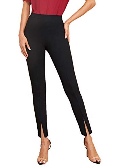 SweatyRocks Women's Elegant Elastic Waist Skinny High Waist Pants