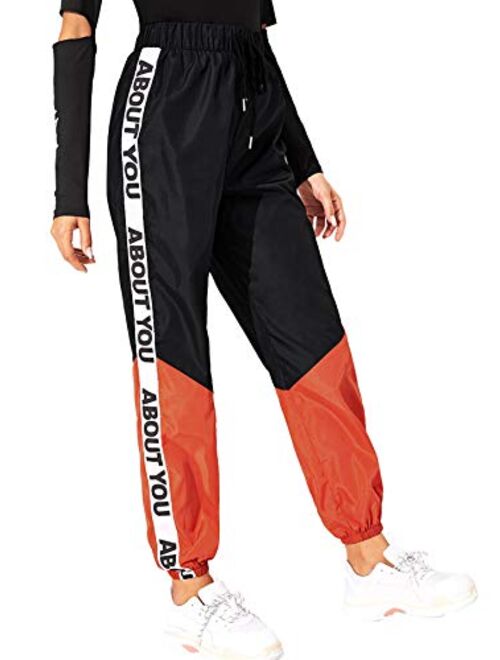 SweatyRocks Womens Sweatpants Color Block Casual Loose Drawstring Waist Jogger Pants