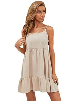 Women's Spaghetti Strap Ruffle Hem Solid Cami Babydoll Dresses
