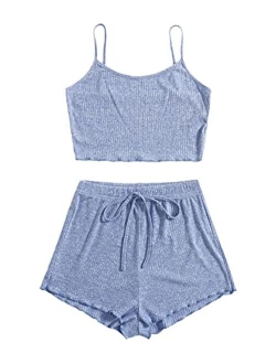 Women's Suit Two Piece Outfits Sleeveless Crop Cami Top and Shorts Set