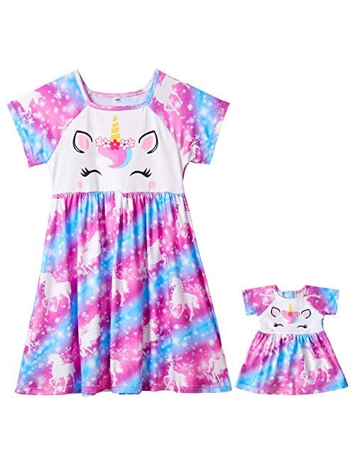 Doll and Girl Matching Nightgown Unicorn Outfit Pajamas Night Dress for Girls and 18" Dolls Clothes
