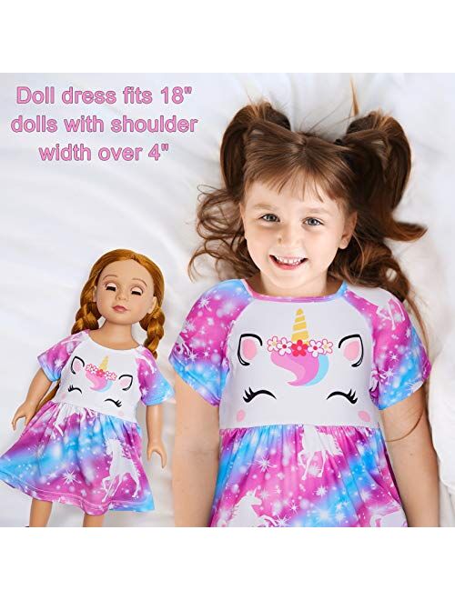 Doll and Girl Matching Nightgown Unicorn Outfit Pajamas Night Dress for Girls and 18" Dolls Clothes