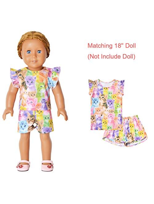 CHILDRENSTAR Matching Girls&Doll Pajama Sets Summer Pjs Flutter Sleeve Sleepwear