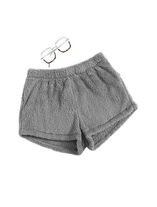 SweatyRocks Women's Casual Fuzzy Pajama Shorts Fluffy Lounge Short Pants