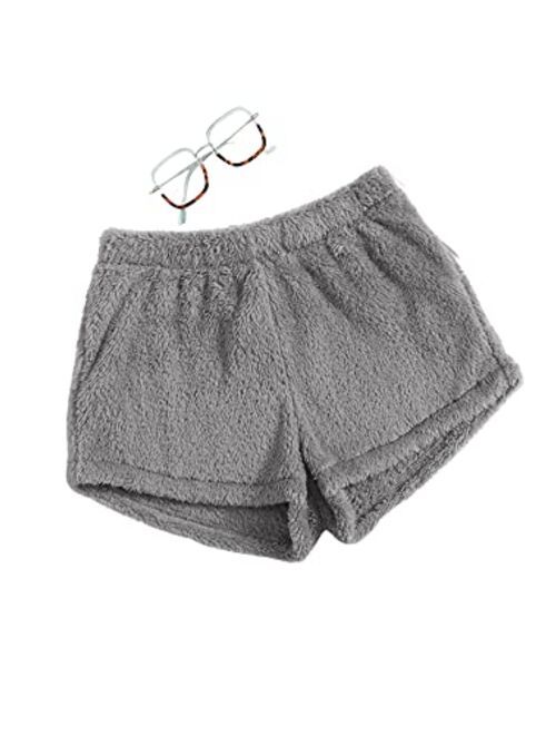 SweatyRocks Women's Casual Fuzzy Pajama Shorts Fluffy Lounge Short Pants