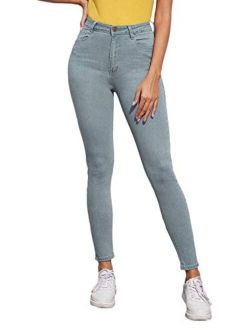 Women's Casual Button High Rise Skinny Denim Jeans