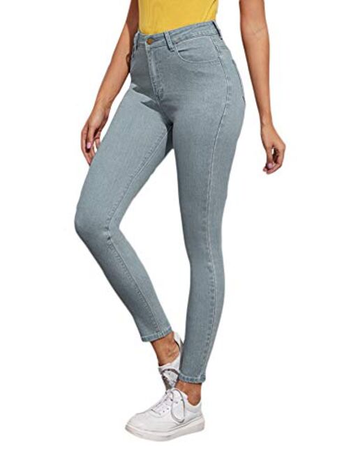 SweatyRocks Women's Casual Button High Rise Skinny Denim Jeans