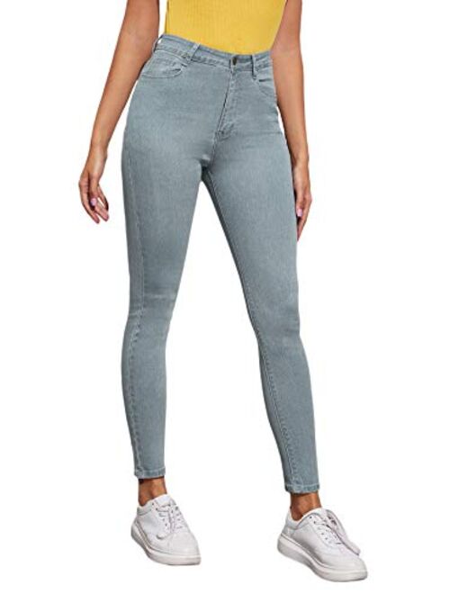 SweatyRocks Women's Casual Button High Rise Skinny Denim Jeans