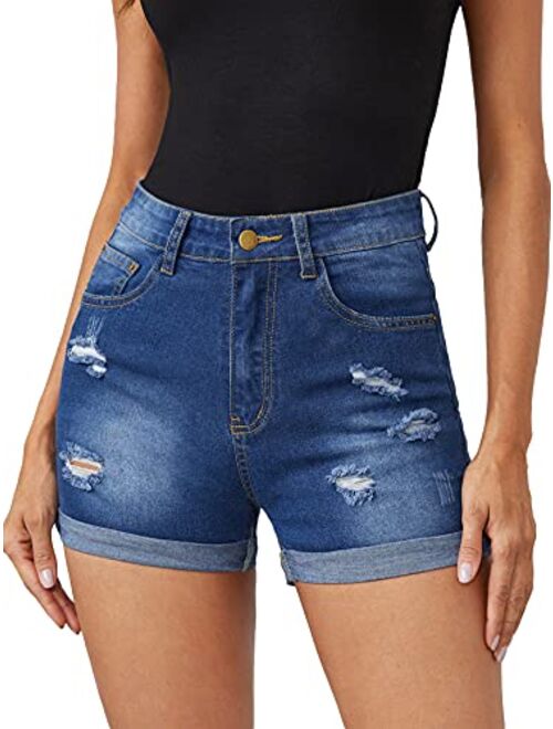 SweatyRocks Women's Summer Denim Shorts Frayed Raw Hem Jeans Shorts