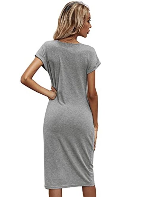 SweatyRocks Women's Casual Short Sleeve T Shirt Dress Knot Side Beach Mini Dresses