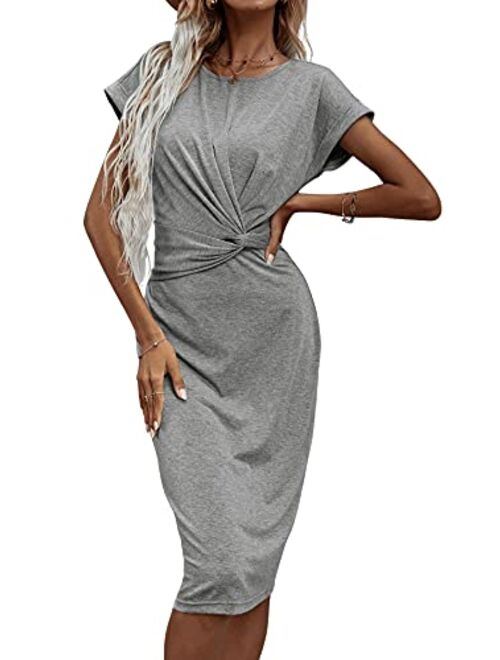 SweatyRocks Women's Casual Short Sleeve T Shirt Dress Knot Side Beach Mini Dresses