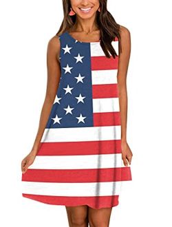 TAYBAGH Summer Dress for Women Beach Floral Sundress Sleeveless Casual Loose Tank Dresses American Flag Patriotic Dress