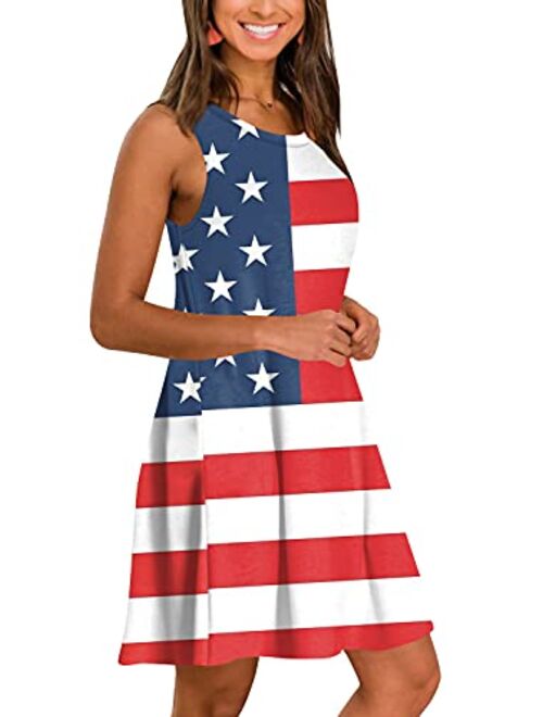 For G and PL Women's 4th of July American Flag Sleeveless T-Shirts Dress