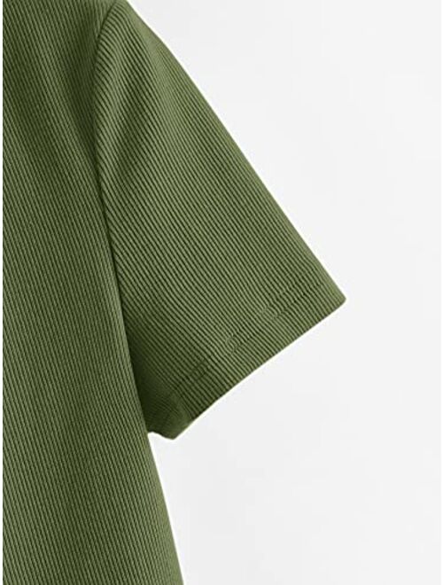 SweatyRocks Women's Collar Ribbed Knit Tee Short Sleeve Crop Top T-Shirts