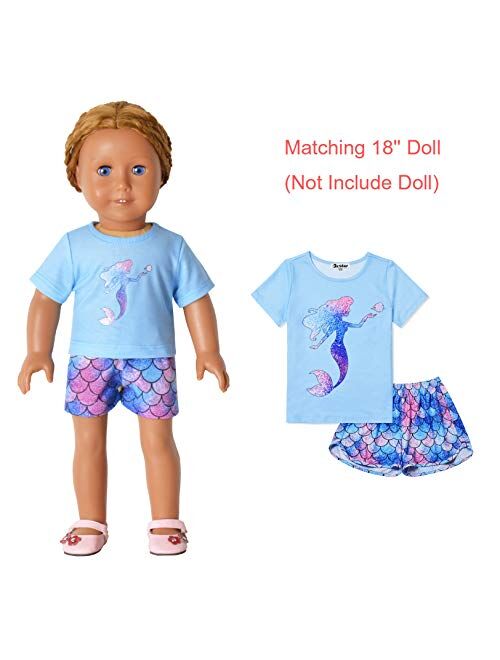 Jxstar Matching Girls&Dolls Pjs Summer Pajamas Sets for American Girl Clothes