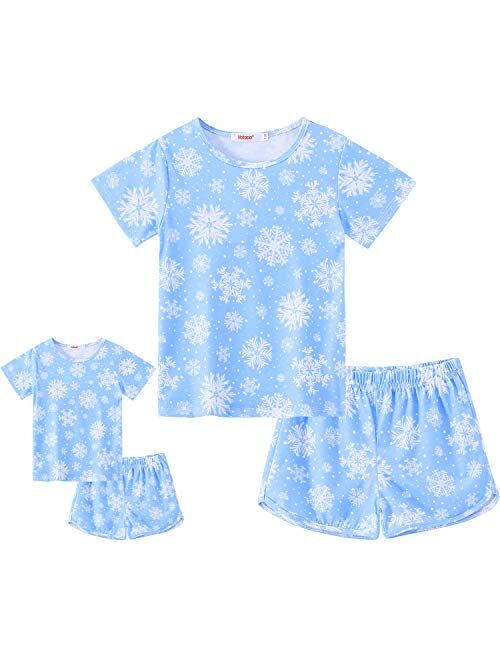 ModaIOO Matching Dolls & Girls Pajamas Short Sleeve Sleepwear Set
