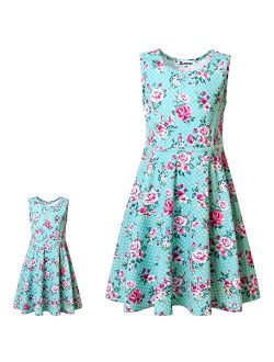 Matching Girls & Doll Flower Dresses Sleeveless Summer 18" Dolls Clothes