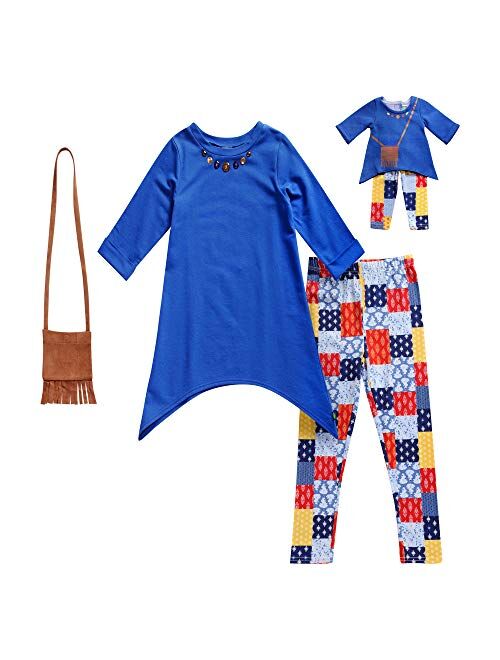 Dollie & Me Girls' Tunic with Purse, Legging and Matching Doll Outfit