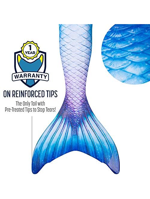 Fin Fun Limited Edition Wear-Resistant Mermaid Tail for Swimming, Kids and Adults, NO Monofin, for Girls and Boys, Blue Lagoon, Adult S