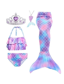 5Pcs Girls Swimsuit Mermaid Tails for Swimming Princess Bikini Bathing Suit Set Can Add Monofin for 4T 6T 8T 10T 12T
