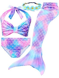 Girls Mermaid Tails for Swimming Bathing Suits Mermaid Theme Swimsuits Toddler Girls Birthday Gift for 3-12Y