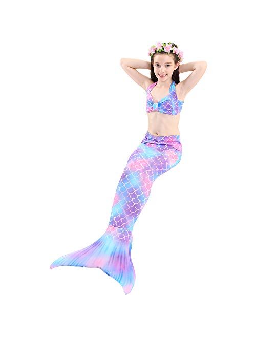 Girls Mermaid Tails for Swimming Bathing Suits Mermaid Theme Swimsuits Toddler Girls Birthday Gift for 3-12Y