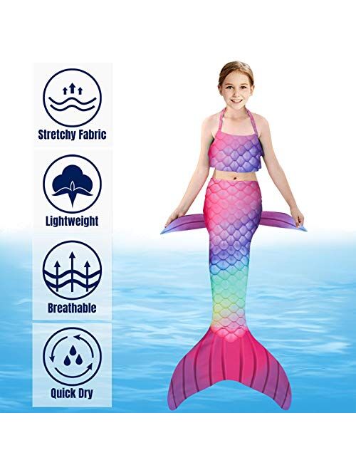 RAISEVERN Girls Mermaid Tail for Swimming Princess Swimsuit One Piece Swimwear 3-10 Years