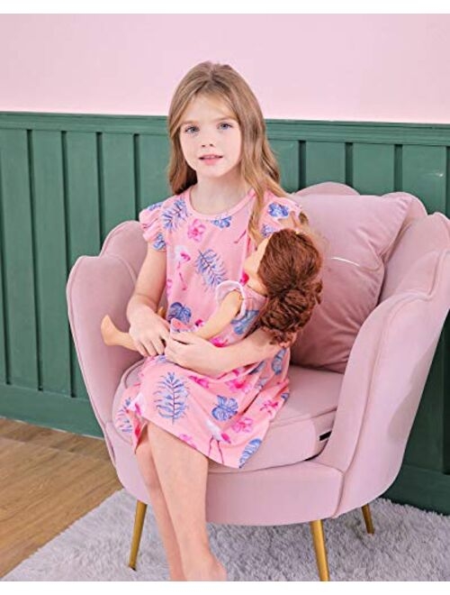 ModaIOO Girls & Dolls Matching Clothes Nightgown Nightshirt Pajamas Nightdress Sleepwear Dress with 18" Dolls Clothes