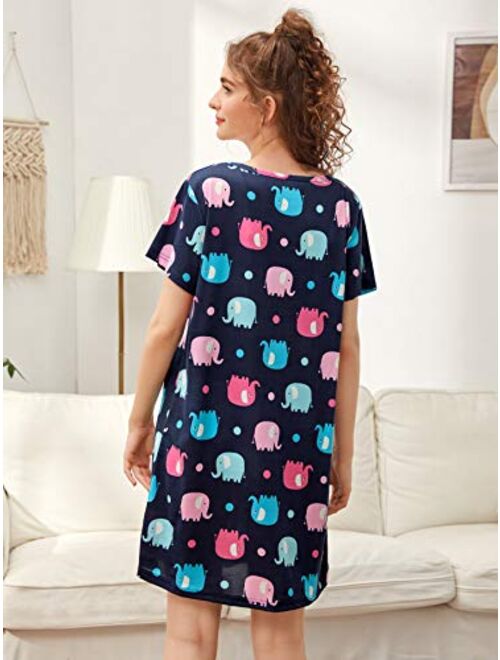 SweatyRocks Women's Casual Nightgown Sleepwear Short Sleeves Cherry Print Sleepdress