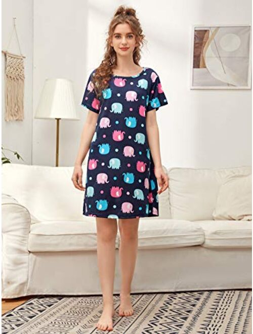 SweatyRocks Women's Casual Nightgown Sleepwear Short Sleeves Cherry Print Sleepdress