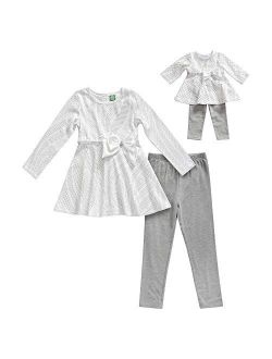 Dollie & Me Girls' Apparel Glitter Top with Leggings & Doll Outfit