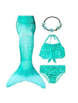 GALLDEALS Mermaid Bikini Set Swimsuit for Swimming Cosplay Costume Bathing Suit for Kids Girls (No Monofin)