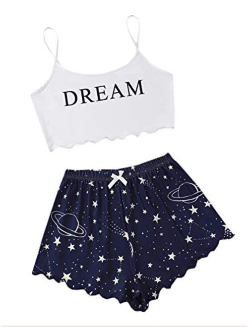 SweatyRocks Women's Summer Strawberry Print Cami Top and Shorts Sleepwear Pajamas Set
