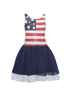 Girls 4th of July Sequins Dress, Navy, 4-6X