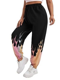 Women's Plus Size Elastic Waist Pants Running Jogger Sweatpants with Pockets
