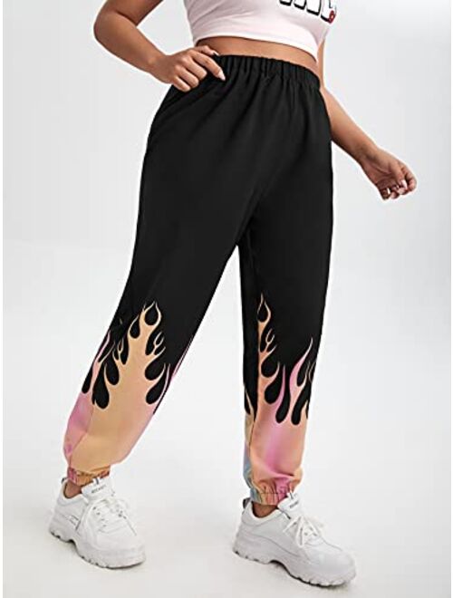 SweatyRocks Women's Plus Size Elastic Waist Pants Running Jogger Sweatpants with Pockets