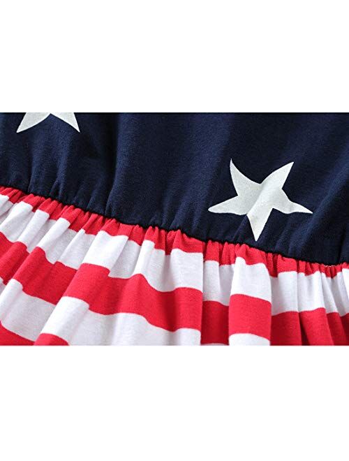 Little Hand Girl Dress American Flag Sundress Little Kids 4Th of July Patriotic Clothes Stripe Sleeveless Tank Dress