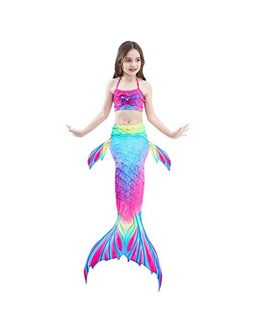 Rainbow Swimmable Mermaid Tail Bikini Sets Monofin Swimware Girls Kids Cospaly Gift