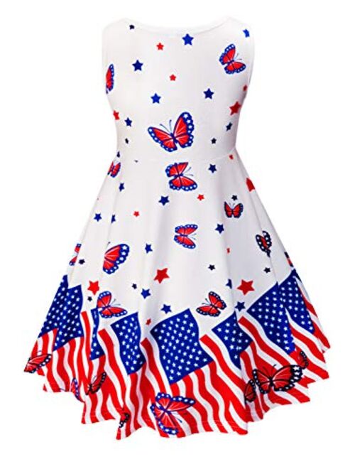 Little Girls Sleeveless Summer Unicorn Tie Dye Leopard Party Twirl Dress 4th of July Dresses
