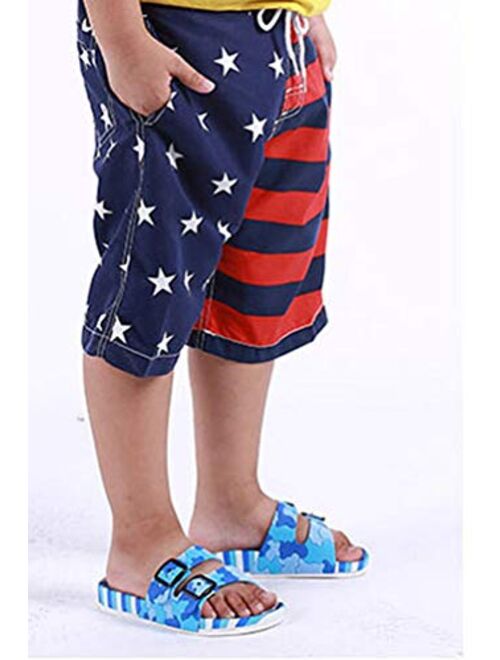 Aulase Kids Boys Classic American Flag Swim Trunks Drawstring Stripe Boardshorts with Pockets