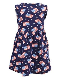 Unique Baby Girls Flag Print Patriotic 4th of July Sleeveless Dress