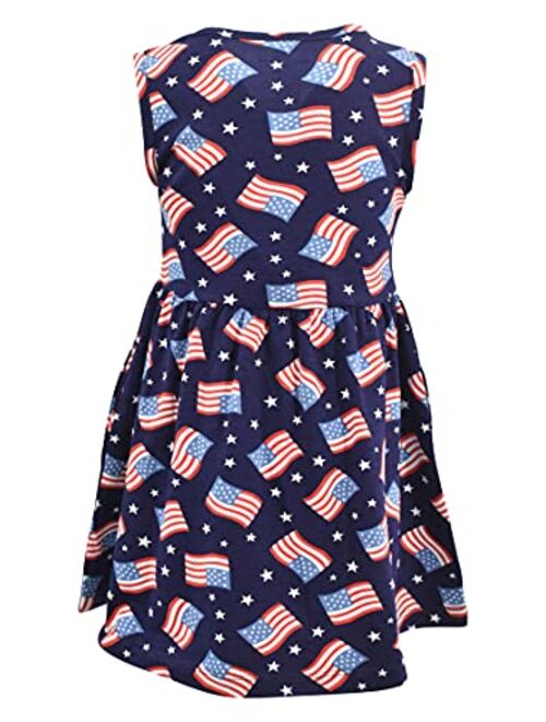 Unique Baby Girls Flag Print Patriotic 4th of July Sleeveless Dress